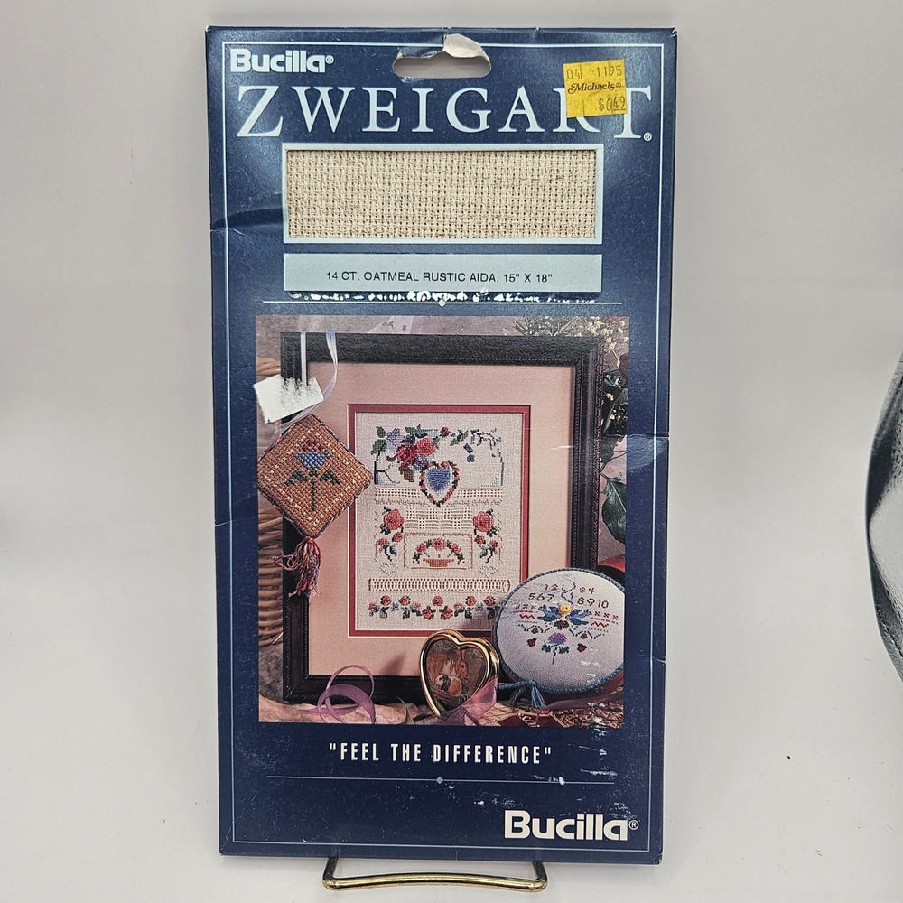 Bucilla Zweigart 14 Ct Oatmeal Rustic Aida Cloth 15x18 Cross Stitch Fabric 1995